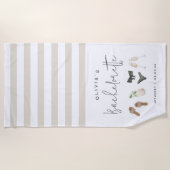 夏のニュートラルパーソナライズドバチェロレッテパーティー ビーチタオル (正面)