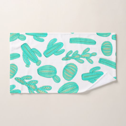夏のネオンティール（緑がかった色）の緑の熱帯サボテンの植物 ハンドタオル (ハンドタオル)