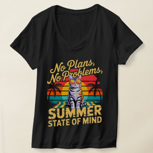 夏のネコのんびり 無計画 無問題 女性用Tシャツ Tシャツ (レイダウン)