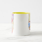 夏のハイビスカスの水彩画 ツートーンマグカップ (中央)