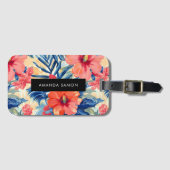 夏のハイビスカスフラワートロピカルパタかわいらしーン ラゲッジタグ (正面横)