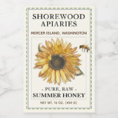 夏のハチミツ2x3"ひまわりとビー縁ど破線 フードラベル (シングルラベル)