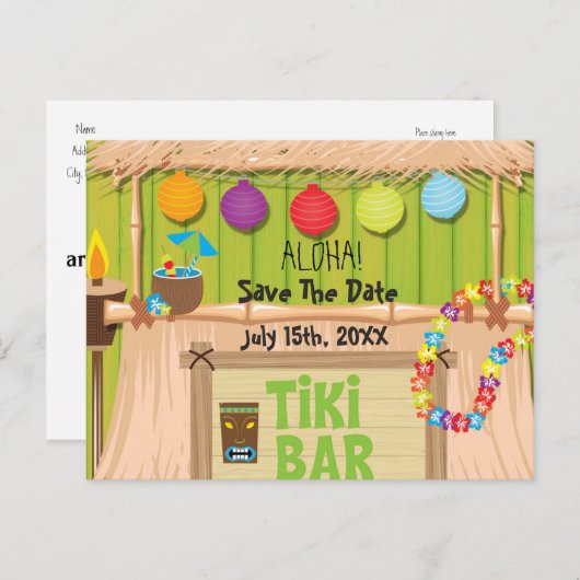 夏のハワイアン ティキパーティー イベント ポストカード (正面/裏面)