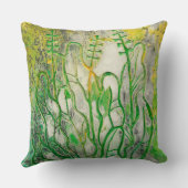 夏のハーブ、ワイルドフラワー、フローラアートグリーンイエロー クッション (裏面)