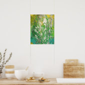 夏のハーブ、野生の花フローラアート緑の黄色 ポスター (キッチン)