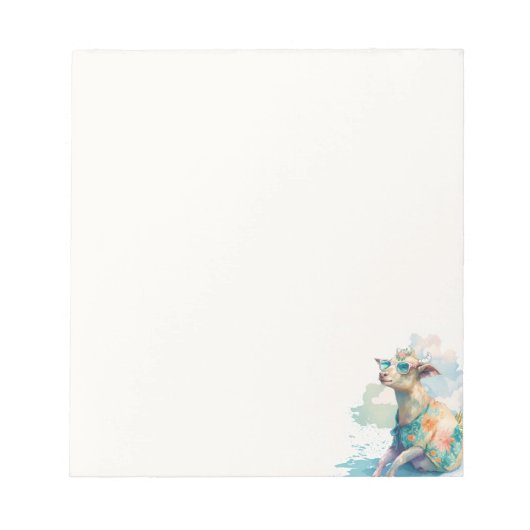 夏のバイブウォーターカラーヤギとサングラス –  ノートパッド (正面)