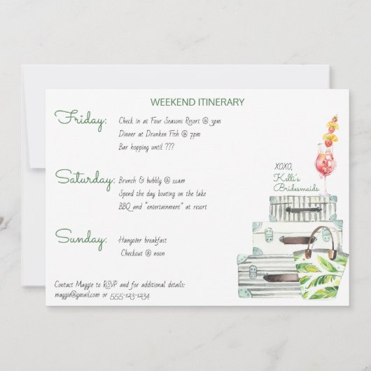 夏のバチェロレッテ週末の休暇の日程 招待状 (裏面)