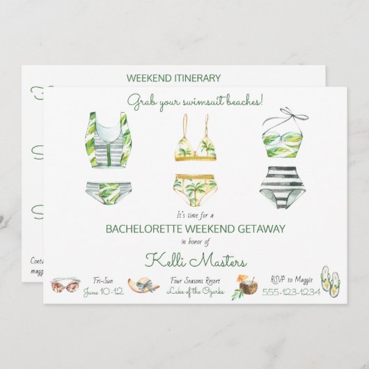 夏のバチェロレッテ週末の休暇の日程 招待状 (正面/裏面)