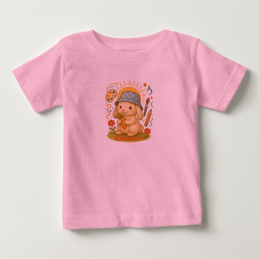 夏のバニーの喜び：かわいい子供のTシャツ ベビーTシャツ (正面)