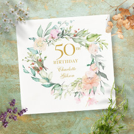 夏のバラの花輪 50歳の誕生日 スタンダードカクテルナプキン