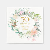 夏のバラの花輪 50歳の誕生日 スタンダードカクテルナプキン (正面)