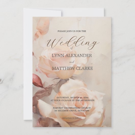 夏のバラエレガントな結婚式 招待状 (正面)