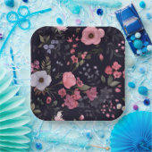 夏のバラオンブラック ペーパープレート (パーティー)