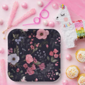 夏のバラオンブラック ペーパープレート (パーティー)