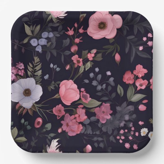 夏のバラオンブラック ペーパープレート (正面)