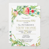 夏のバラガーデンエレガントシックな新しいホームバーベキュー 招待状 (正面/裏面)