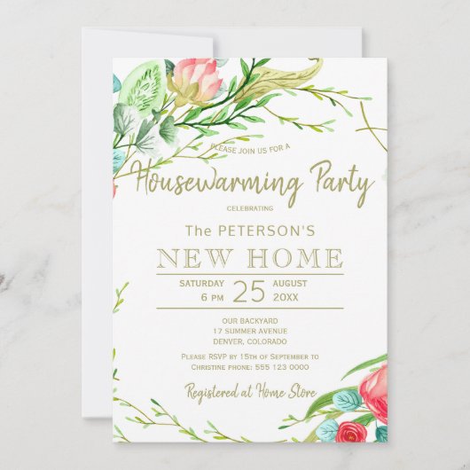 夏のバラガーデンエレガントシックな新しいホームパーティー 招待状 (正面)