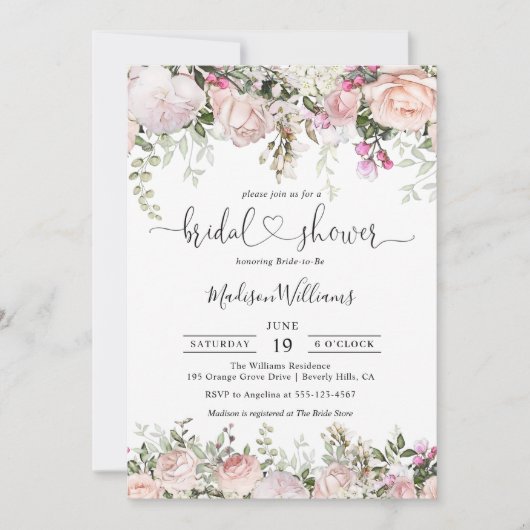 夏のバラガーデンフローラブライダルシャワー招待 招待状 (正面)
