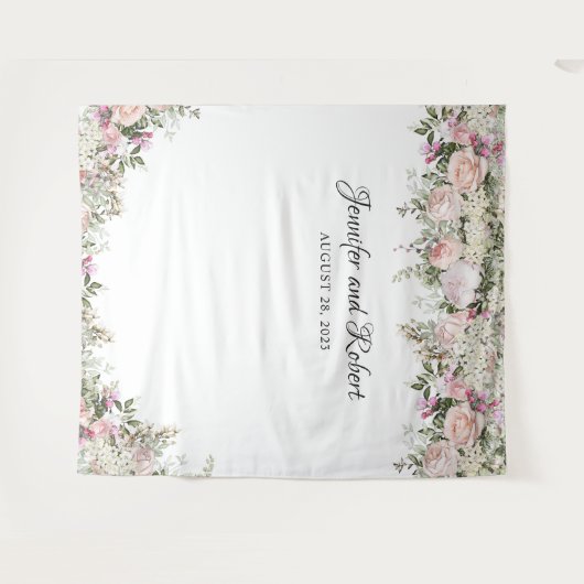 夏のバラガーデンフローラ写真の背景 タペストリー (正面(横))