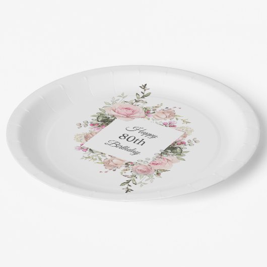 夏のバラガーデンフローラ誕生日と年齢 ペーパープレート (アングル)