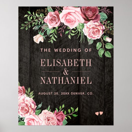 夏のバラ庭園の結婚式バーンウッド歓迎サイン ポスター (正面)