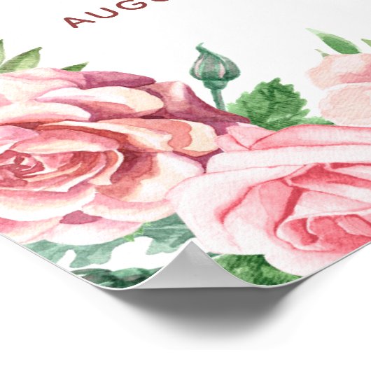 夏のバラ庭園の結婚式歓迎サイン ポスター (角)