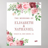 夏のバラ庭園の結婚式歓迎サイン ポスター (正面)