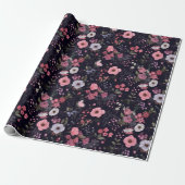 夏のバラ模様（黒） ラッピングペーパー (アンロールド)