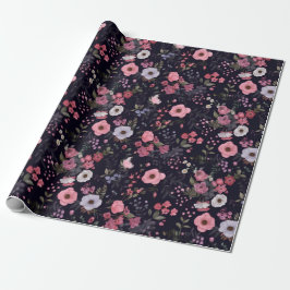 夏のバラ模様（黒） ラッピングペーパー
