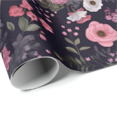 夏のバラ模様（黒） ラッピングペーパー (ロールコーナー)
