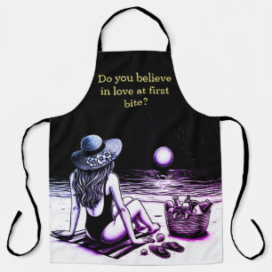 夏のバーベキューを楽しむ女性とおもしろいエプロン エプロン