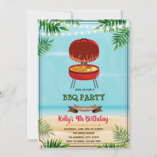 夏のバーベキュー誕生日パーティーの招待 招待状 (正面)
