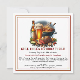 夏のバーベキュー誕生日招待状 ビール バックヤード シーズンカード