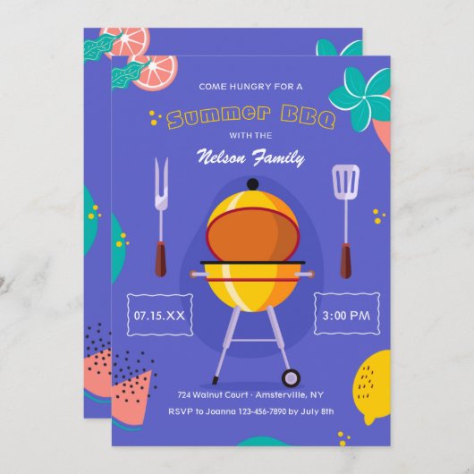 夏のバーベキュー 招待状 (正面/裏面)
