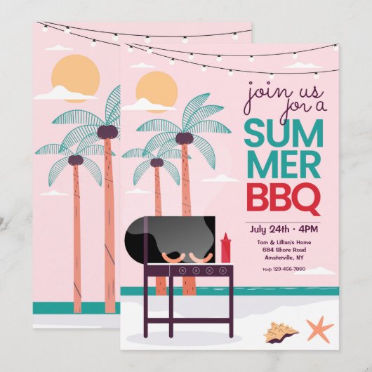 夏のバーベキュー 招待状 (正面/裏面)