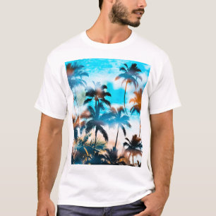 夏のパターン、熱帯の木、空。 Tシャツ