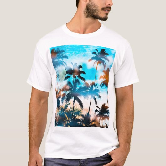 夏のパターン、熱帯の木、空。 Tシャツ (正面)