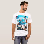 夏のパターン、熱帯の木、空。 Tシャツ (正面フル)
