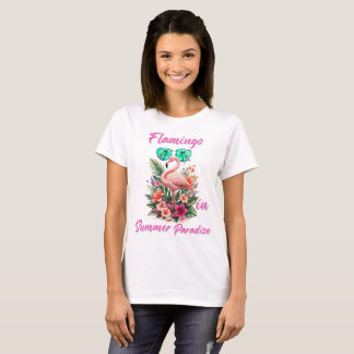 夏のパラダイスのフラミンゴ  Tシャツ