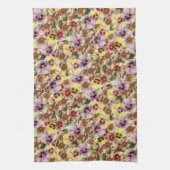 夏のパンジーの野生の花のモノグラム キッチンタオル (縦)