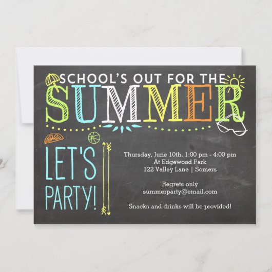 夏のパーティの招待状学校の外 招待状 (正面)