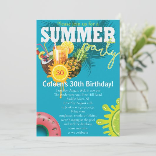 夏のパーティーおもしろい誕生日 招待状 (スタンド正面)