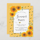 夏のパーティーでこぼこミツバチひまわり裏庭バーベキュー ポストカード (正面/裏面)