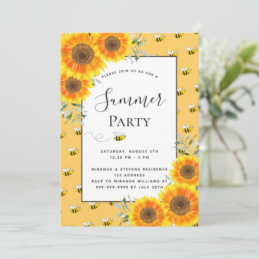 夏のパーティーでこぼこミツバチひまわり裏庭バーベキュー 招待状 (スタンド正面)
