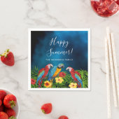 夏のパーティーのネイビーブルーパロッツの鳥 スタンダードカクテルナプキン (インサイチュ)