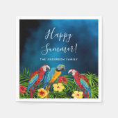 夏のパーティーのネイビーブルーパロッツの鳥 スタンダードカクテルナプキン (正面)