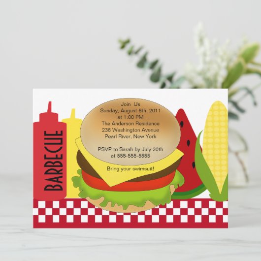 夏のパーティーのバーベキューの招待状BBQ 招待状 (スタンド正面)