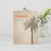 夏のパーティーのヤシの木のグランジなスタイルのオレンジ青 招待状 (スタンド正面)