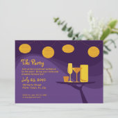 夏のパーティーの招待: 紫色及び金ゴールドの飲み物 招待状 (スタンド正面)