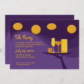 夏のパーティーの招待: 紫色及び金ゴールドの飲み物 招待状 (正面/裏面)